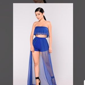2pc Fashion Nova Blue Tube Top Short Set